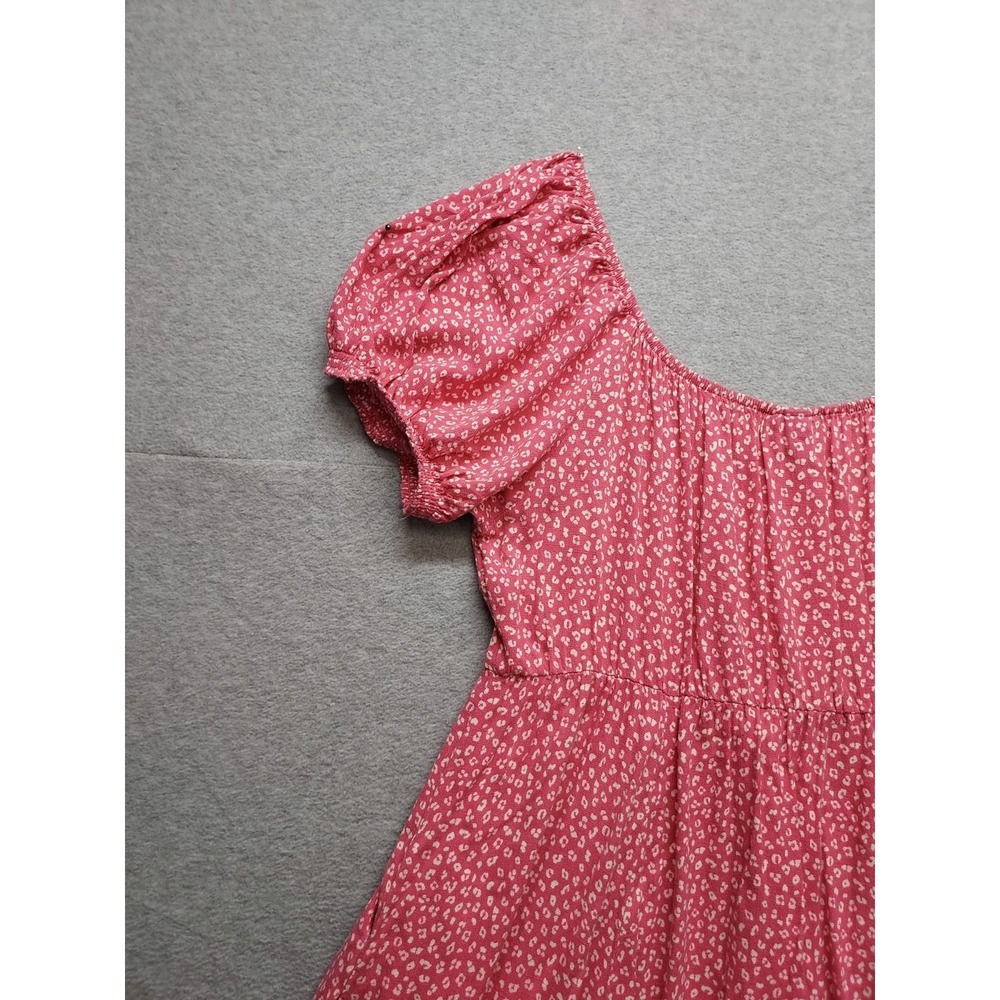 Torrid Women Skater Dress 1 Pink White Floral Scoop Neck Puff Sleeve Logo Casual - Picture 13 of 16
